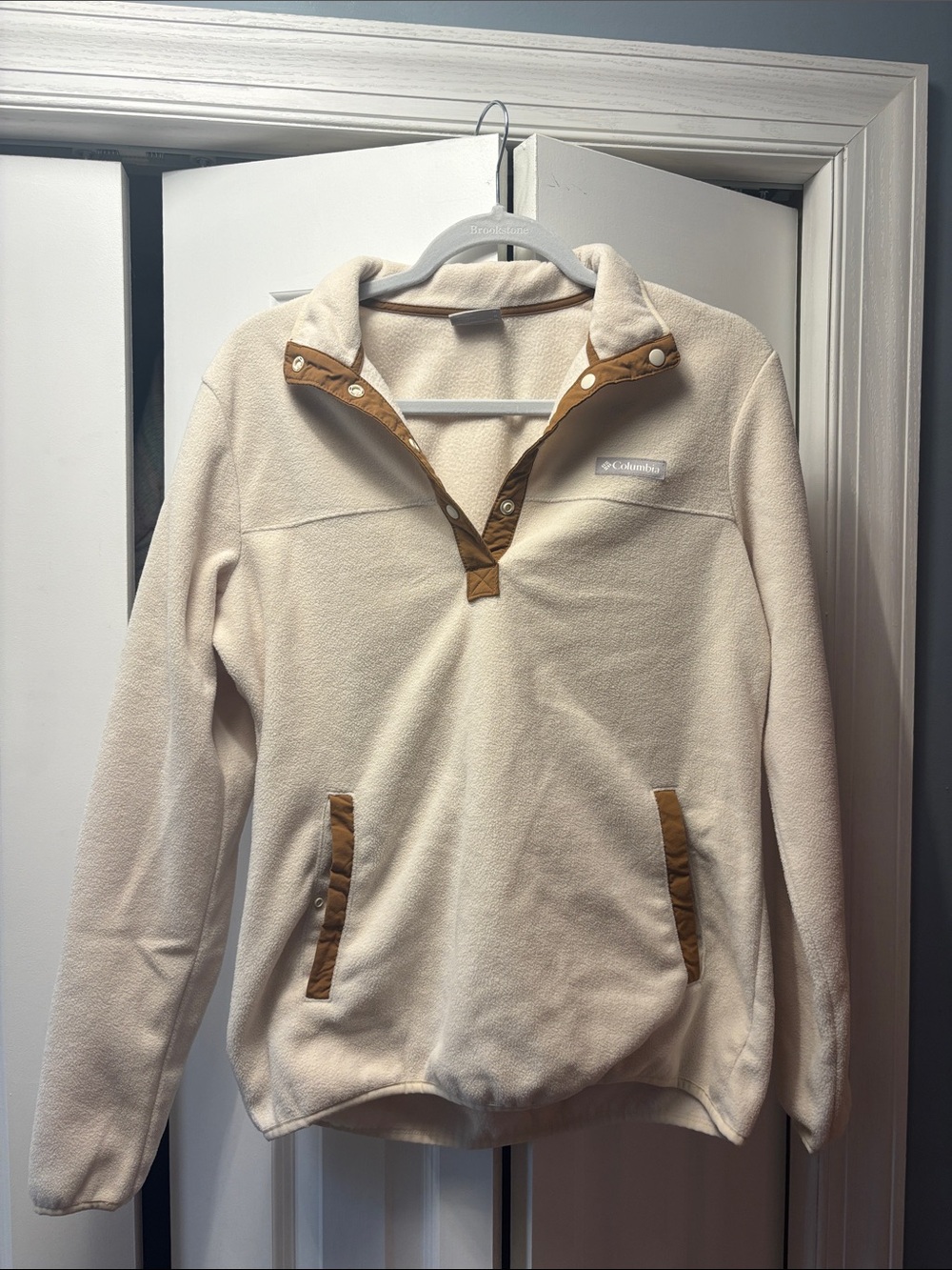 Columbia Women's Cream Fleece Snap Pullover with Brown Trim